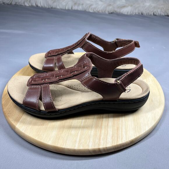 Clarks Laurieann Kay Sandals Womens Size 9M Brown T Strap Slingback Adjustable - Picture 4 of 15
